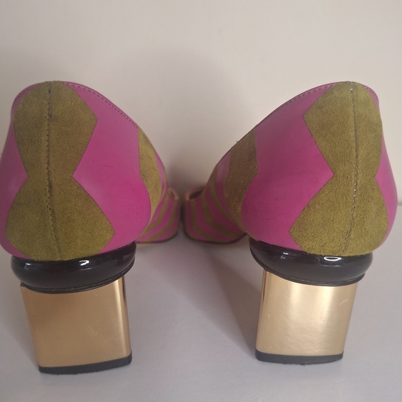Nicholas Kirkwood Suede Chevron Print Block Heel Pumps SZ 7.5 - Picture 6 of 11